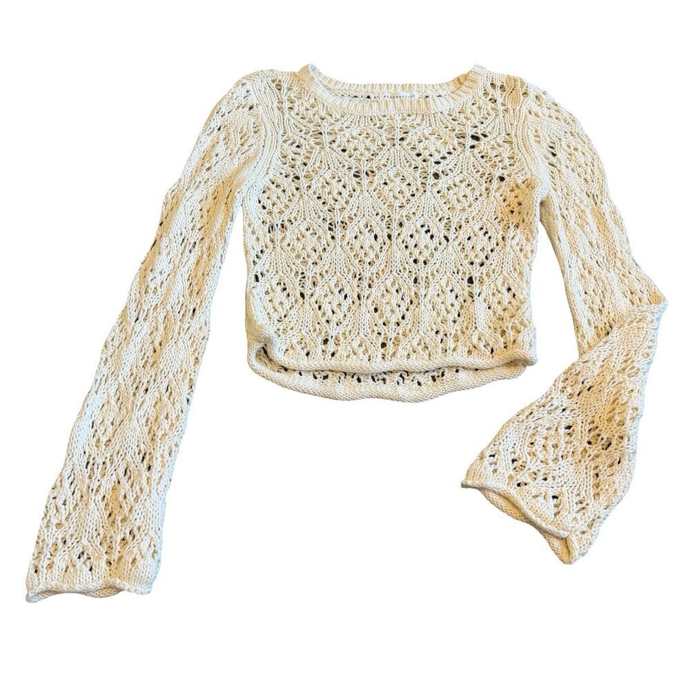 Aeropostale Aero Pullover Loose-Weave Sweater Cream Stretch Size Medium Women's